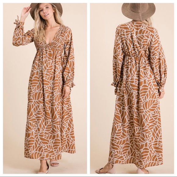 ✨LAST✨BOHO GYPSY CHIC LEAF PRINT WOVEN MAXI DRESS - Picture 5 of 12